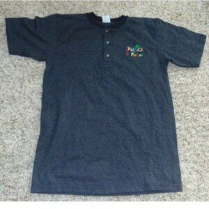 Mens Jamaica No Problem Logo Henley Shirt Medium Gray Short Sleeve